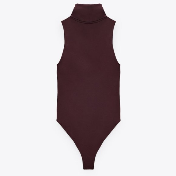 ZARA BURGUNDY WINE SPANDEX STRECH SLEEVELESS BODYSUIT - Picture 2 of 7